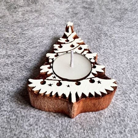 Handcrafted Wooden Santa T Light Set of 5